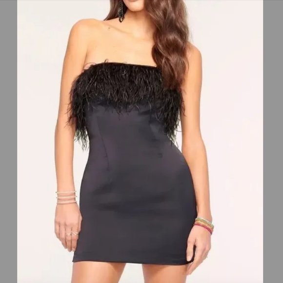 Ramy Brook Aurelia Strapless Feather Trim Mini Dress - Picture 1 of 3